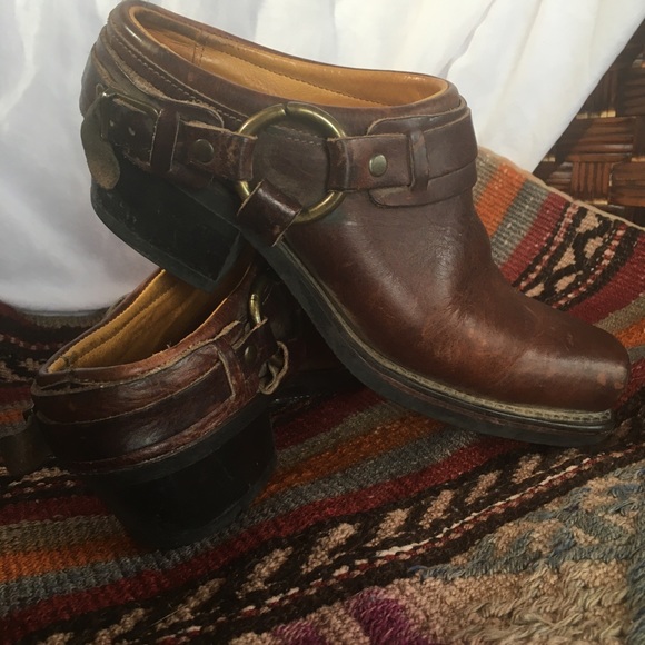 Frye Shoes - .Frye. Belted Harness Brown Square Toe Slip Ons